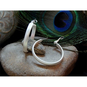 Elegant Art Nouveau Inspired Matte Silver Finished Flip Leverback  - 1 1/2 Inch Fashion Hoop Earrings - PIERCED ONLY - 31086