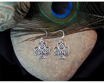 Celtic Collection - Antique Silver Open Braided Trefoil Fashion Drop Earrings - 31719