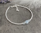 Dainty Aquamarine Bracelet, March Birthstone, Sterling Silver, Birthstone Jewellery, Stacking Bracelet, Bracelets for Women, silver bracelet