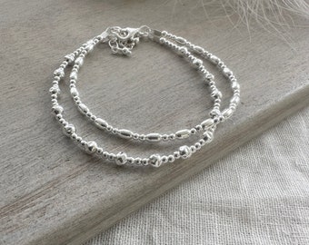 Set of 2 Silver Stacking Bracelets, Sterling Silver Layering Bracelets