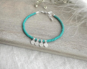 Dainty Personalised Seed Bead Bracelet with Family Initials, Minimalist Jewellery, Birthday Gift Idea for Women