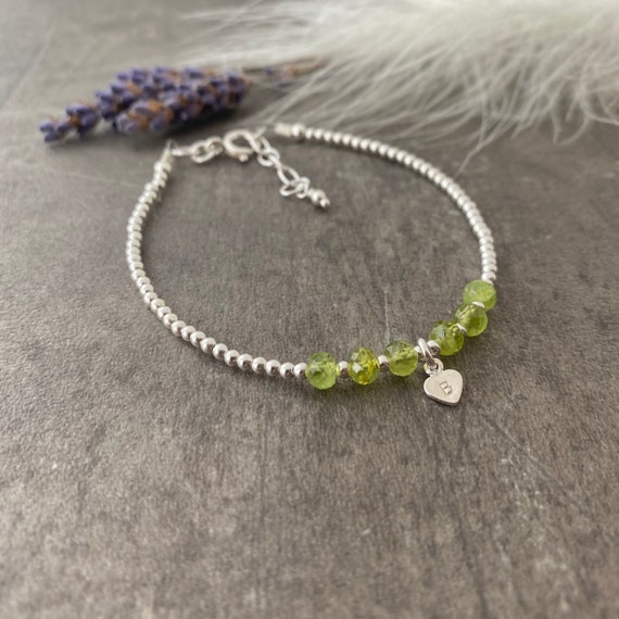 Personalised Peridot Bracelet Dainty August Birthstone Jewellery