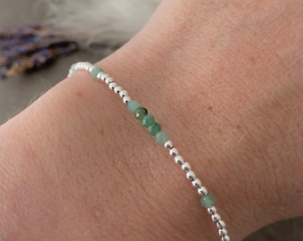 Minimalist Green Emerald Bracelet, May Birthstone and Sterling Silver Jewellery gift for women