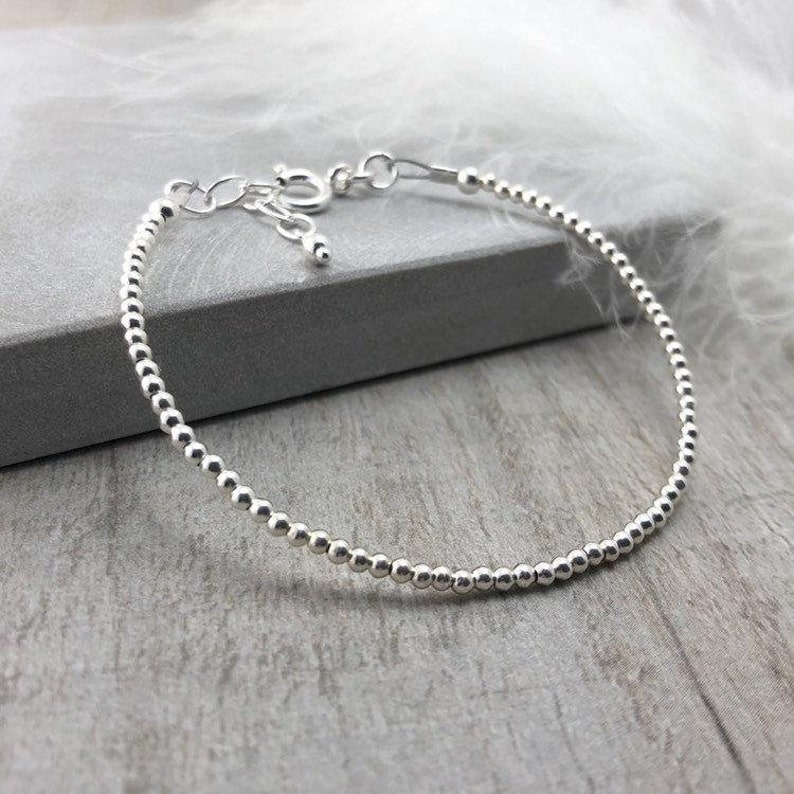Sterling Silver Beaded Bracelet Dainty Stacking Bracelet Etsy UK