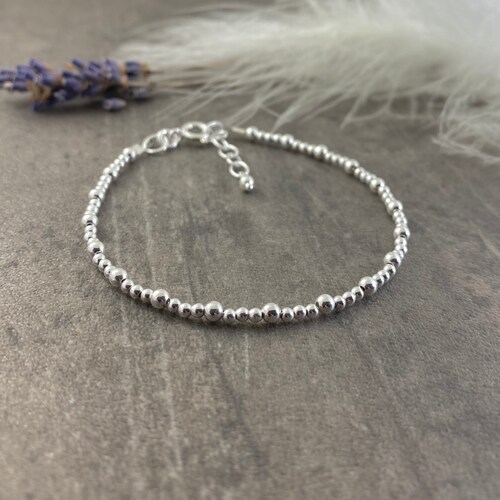 Sterling Silver Beaded Bracelet Dainty Stacking Bracelet Etsy UK