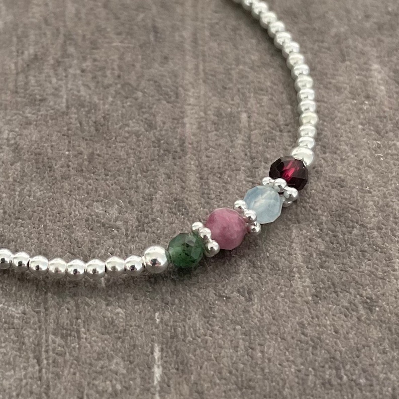 Personalised Birthstone Bracelet, Dainty Silver Bracelet with Family Birthstones , Gift for Sister, Sentimental Gift, Mothers Day Bracelet image 3