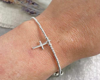 Cross Charm Bracelet, Sterling Silver Religious Gift, Holy Communion gift