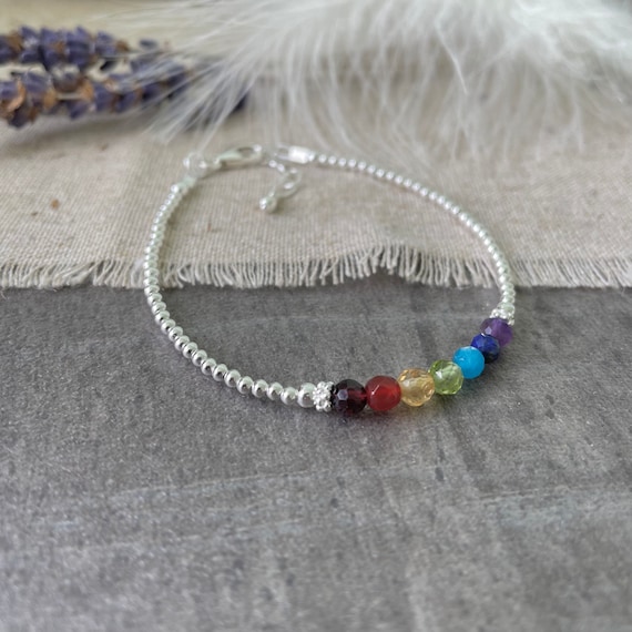 Dainty Balancing Chakra Bracelet Rainbow Gemstones With - Etsy UK