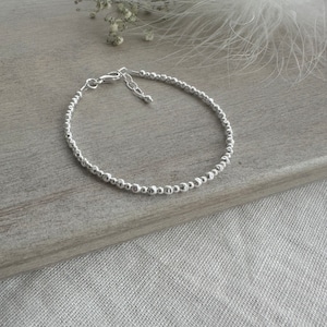 Textured Sterling Silver Bracelet 3mm bead bracelet , Dainty Stacking Bracelet, Bracelets for Women, 3mm silver bracelet