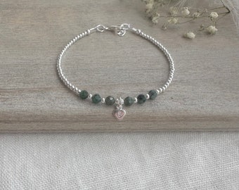 Personalised Emerald Bracelet, Dainty May Birthstone Jewellery in Sterling Silver, Initial Bracelet, Silver Bracelets for Women