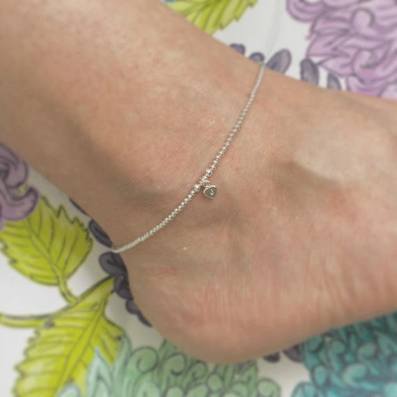 Personalised Anklet Sterling Silver Heart Initial Ankle Bracelet, Anklets for women, Charm Anklets