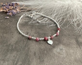 Personalised Ruby Bracelet, Dainty July Birthstone Jewellery in Sterling Silver, Initial Bracelet, Silver Bracelets for Women