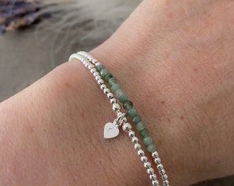 Personalised Green Emerald Bracelet Set, May Birthstone Jewellery, Initial Bracelets, Green Emerald Jewellery