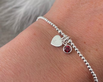 16th Birthday Milestone Gift, Dainty Bracelet with Cubic Zirconia Birthstone, Personalised Sterling Silver Jewellery