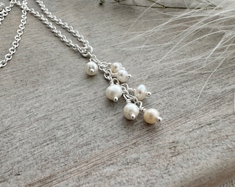 Dainty Pearl Cascade Necklace Sterling Silver, June Birthstone made to order