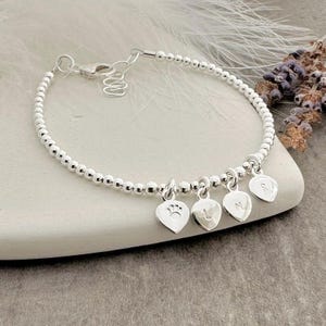Paw and Pet Initials Personalised Bracelet sterling silver, Cat Dog lovers gift Dainty Jewellery, 2.5mm beads