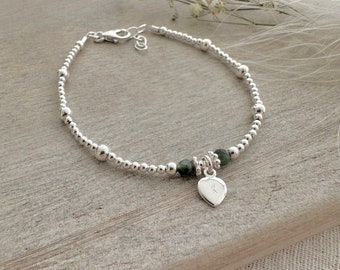 Personalised Emerald Bracelet, Dainty May Birthstone Jewellery in Sterling Silver, Initial Bracelet, Silver Bracelets for Women