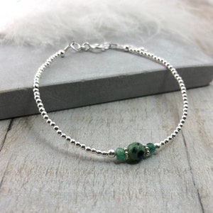 Emerald & Ruby Zoisite Bracelet, May Birthstone, Birthstone Bracelet, Zoisite Bracelet, Sterling Silver, Dainty Gemstone Bracelet