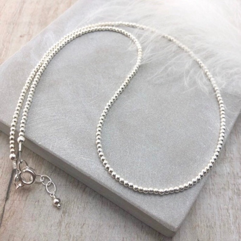 Thin 2mm Sterling Silver Bead Necklace dainty necklace | Etsy