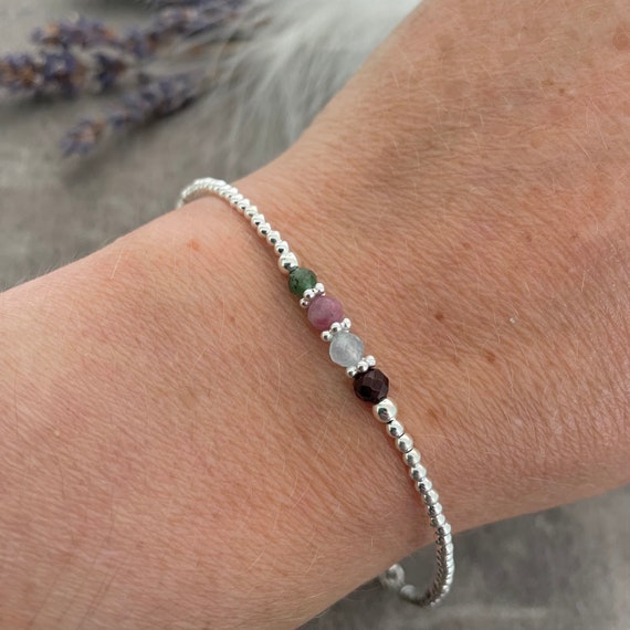 Sterling silver family birthstone bracelet deals