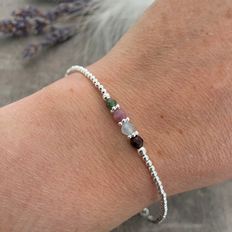 Personalised Birthstone Bracelet, Dainty Silver Bracelet with Family Birthstones , Gift for Sister, Sentimental Gift, Mothers Day Bracelet image 1