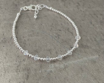 Sterling Silver and Rainbow Moonstone Bracelet, June Birthstone Jewellery