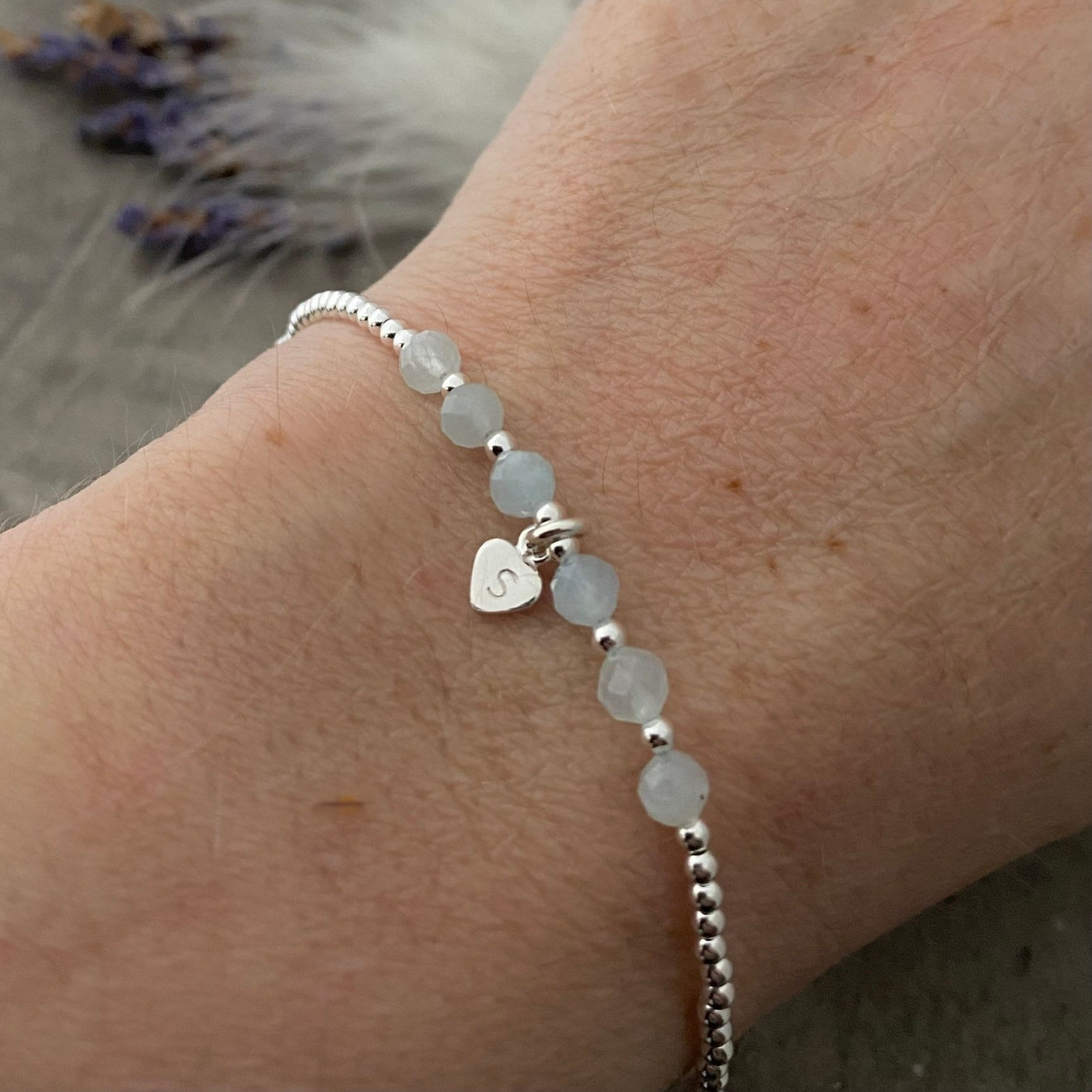 March Birthstone Jewelry for Girls, Aquamarine Bracelet, Sterling Silver  Initial Bracelet, Personalized Birthday Gifts for Girls Age 6 8 8 9 