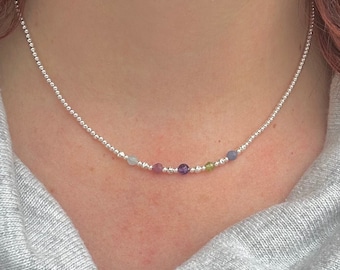 Family Birthstone Necklace for Mum, Family birthstone Jewellery , dainty silver necklace