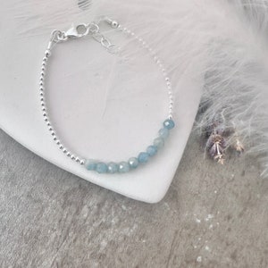 March Birthstone Aquamarine Bracelet, dainty stacking bracelet in sterling silver, new, Bracelets for Women, silver bracelet