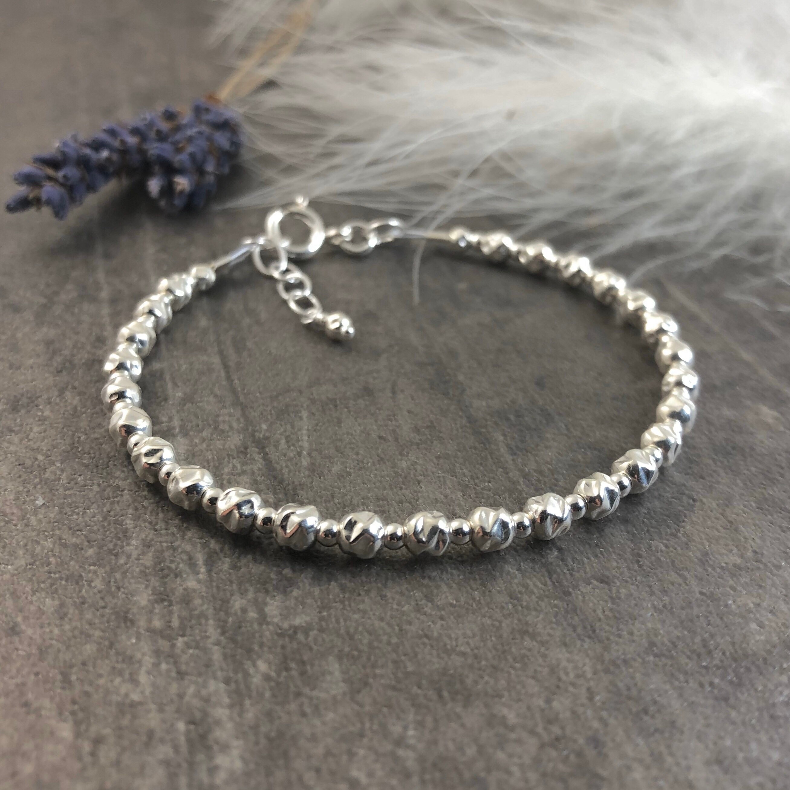 Textured Sterling Silver Bracelet 4mm Bead Bracelet - Etsy UK