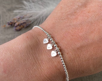 Dainty Personalised Bracelet with Family Initials in Sterling Silver, Minimalist Jewellery, Birthday Gift Idea for Women