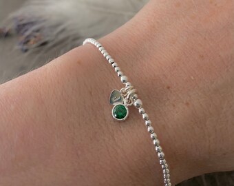 Dainty May Crystal Birthstone Initial Bracelet, Personalised Sterling Silver, CZ birthstone bracelets