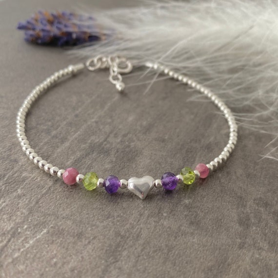sterling silver family birthstone bracelet