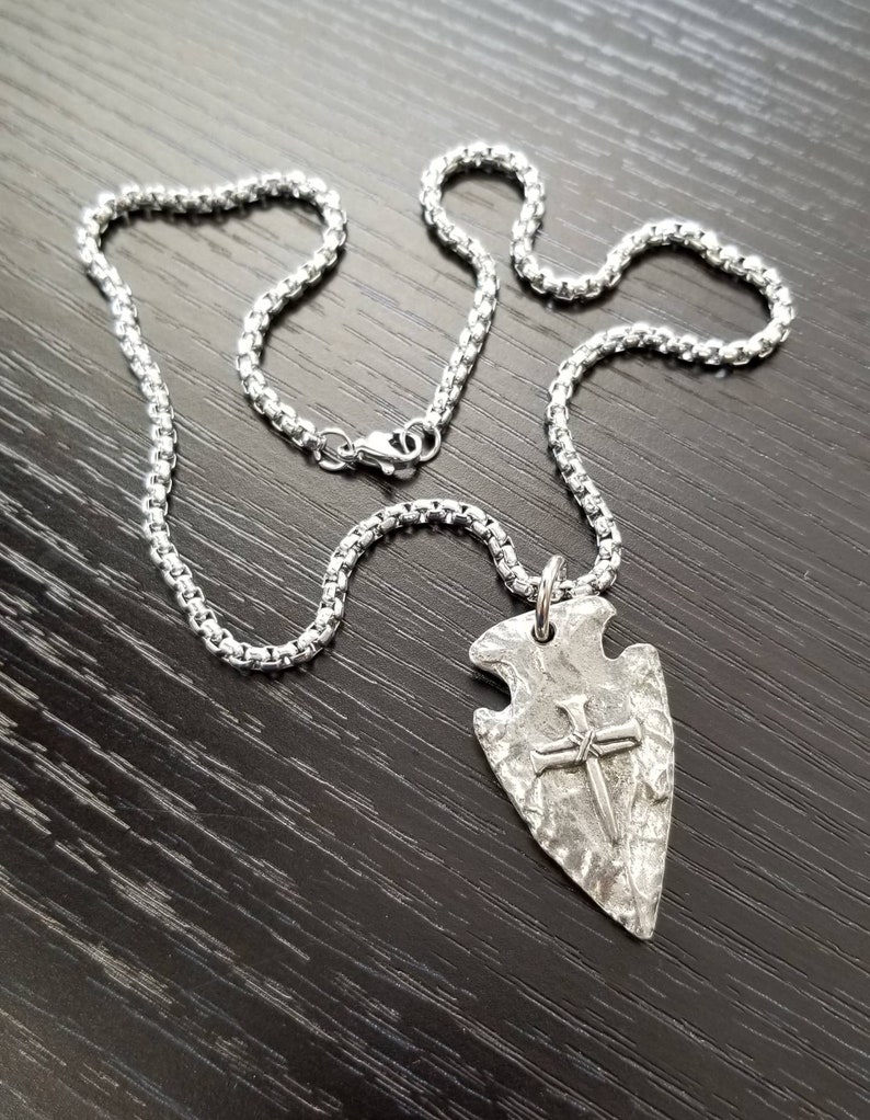 Men's Cross Necklace Cross of Nails Arrowhead Necklace Etsy