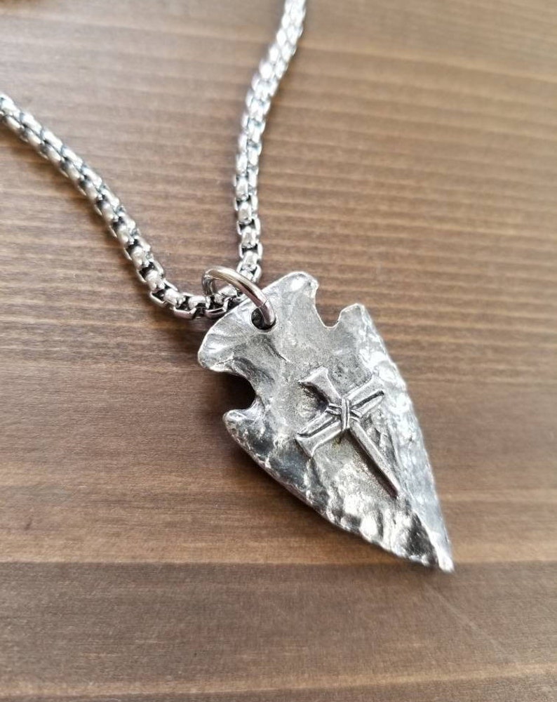 Men's Cross Necklace Cross of Nails Arrowhead Necklace Etsy