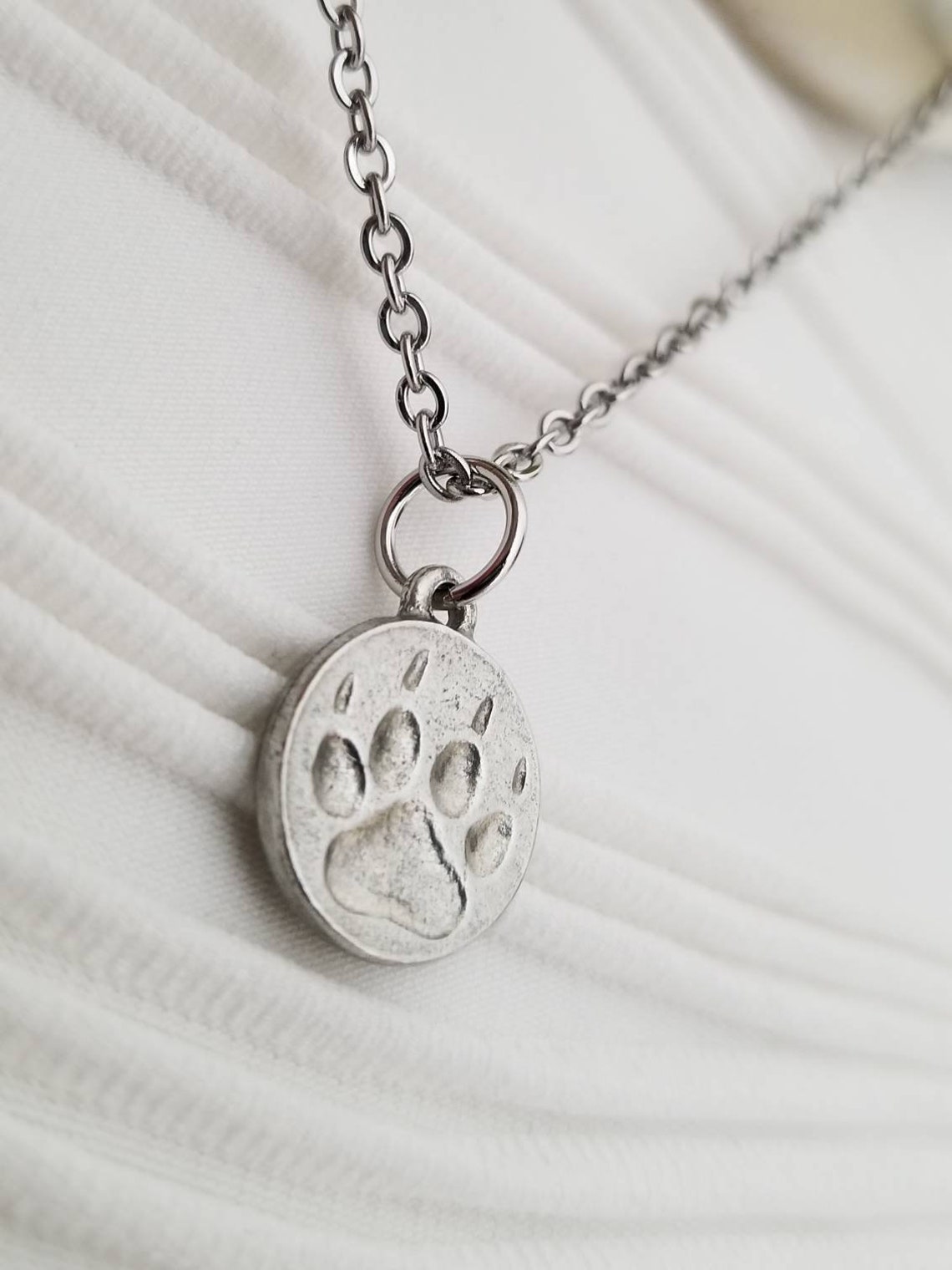 Paw Print Necklace Dog Necklace Tiny Paw Print Silver Pewter | Etsy