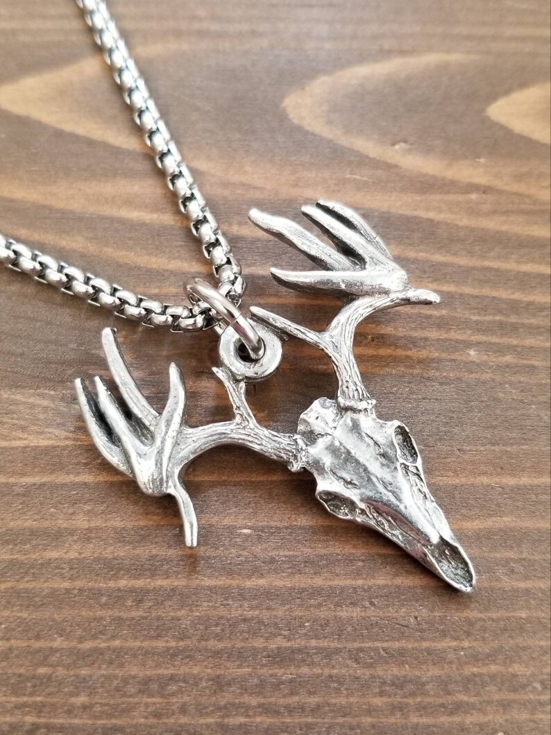 Little D Designs Drop Tine Antler Deer Head Skull Hunting Black Bone Necklace
