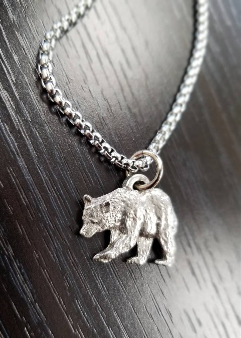 Bear Necklace Black or Brown Grizzle Bear Pendant Charm Etsy