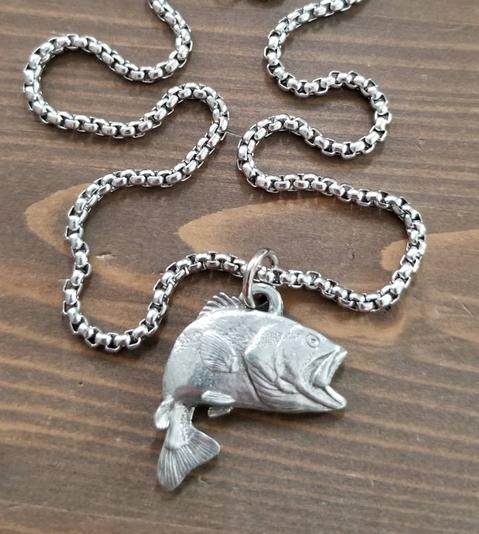 Bass Fish Necklace Jumping Large Mouth Bass Pendant Largemouth Etsy