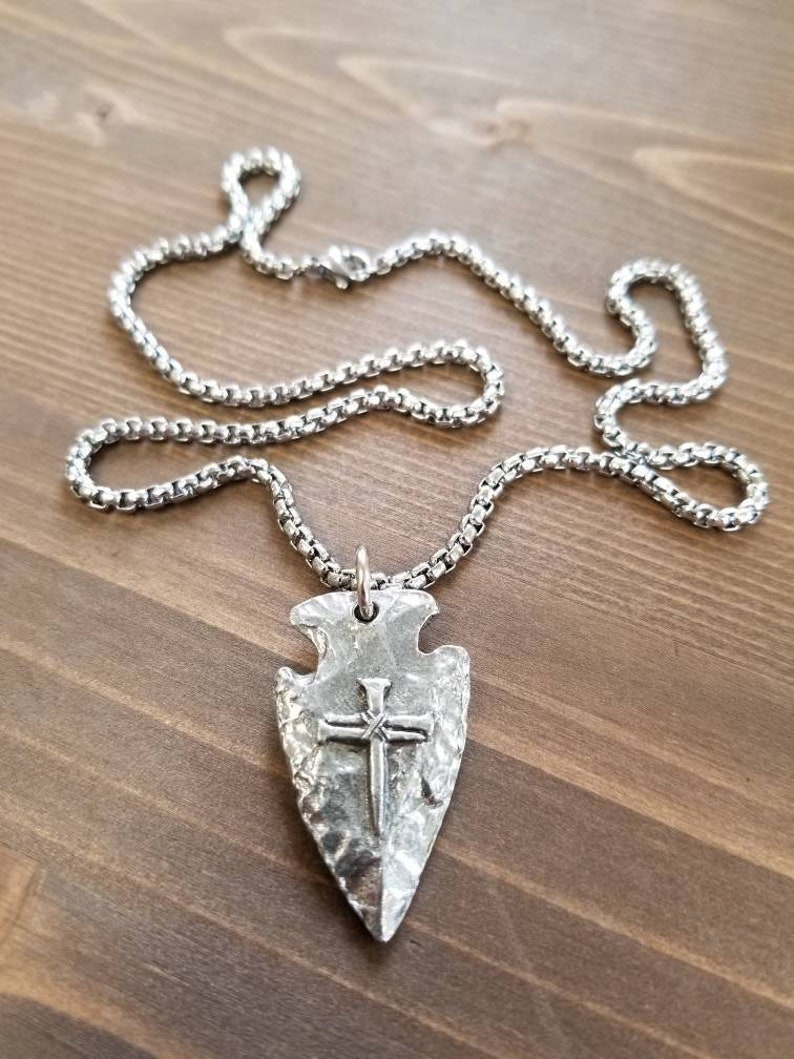 Men's Cross Necklace Cross of Nails Arrowhead Necklace Etsy