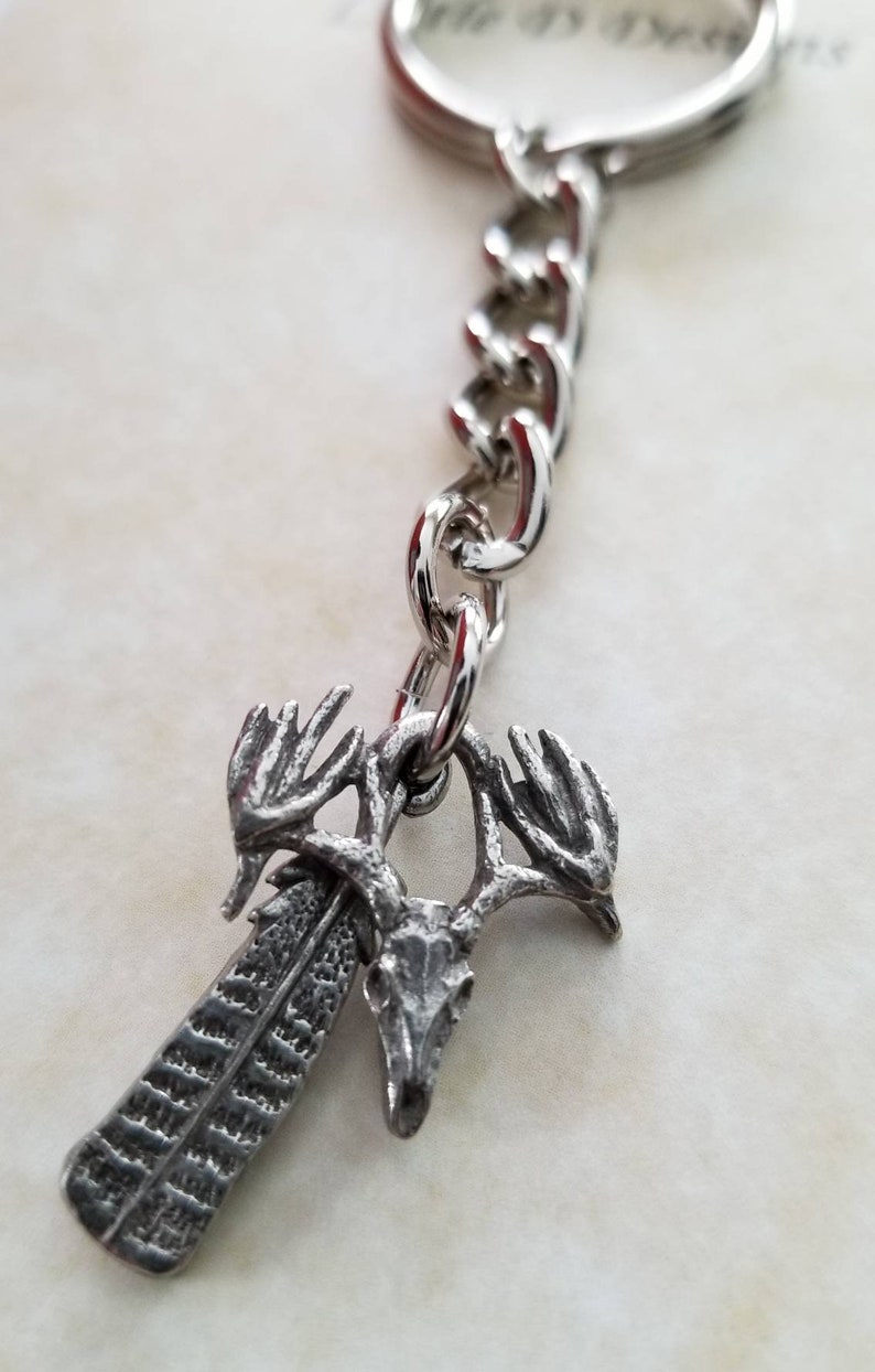 Deer Skull Keychain Turkey Feather Key Chain Hunting Gift Etsy