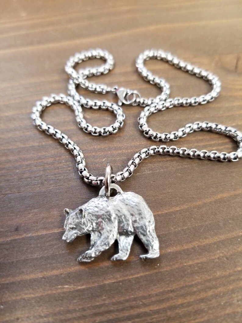 Bear Necklace Black or Brown Grizzle Bear Pendant Charm Etsy