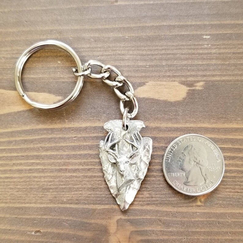 Deer Head Keychain Deer and Arrowhead Keychain Antler Deer Etsy