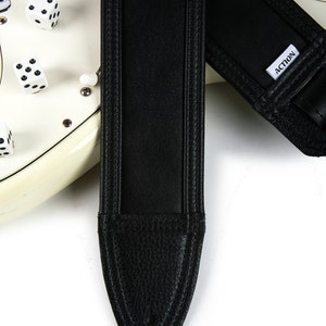 Soft Black Cowhide and Cabretta Leather Guitar Strap - Blackheart 100