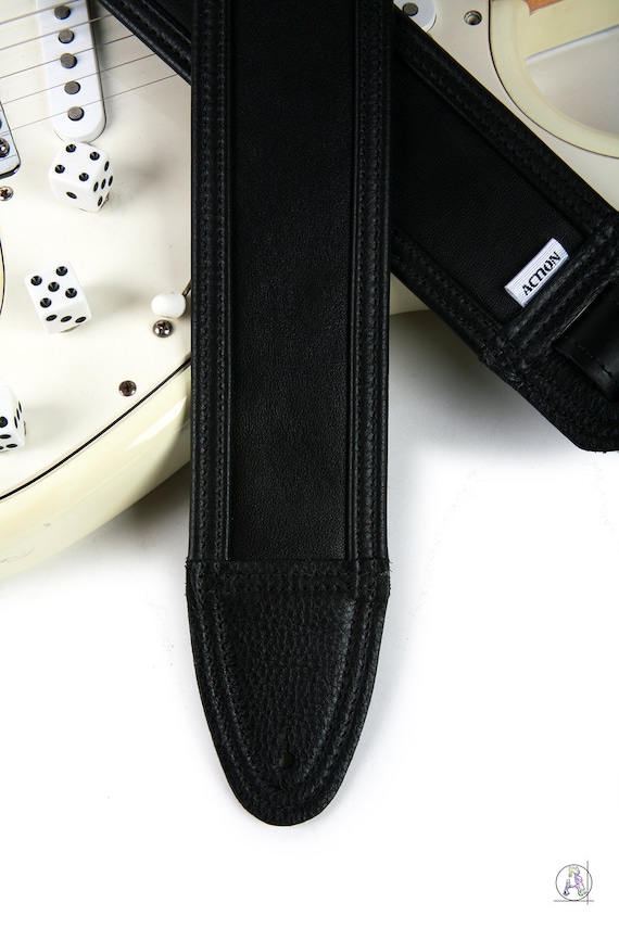 Soft Black Cowhide And Cabretta Leather Guitar Strap Etsy