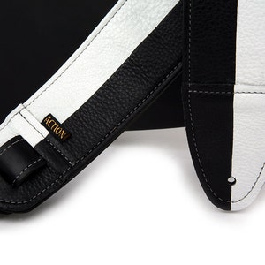 Black and White Leather Guitar Strap - Half Note