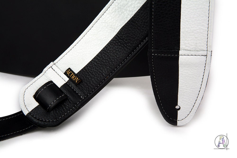 Black and White Leather Guitar Strap Half Note Etsy Sweden