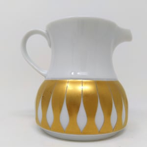 Vintage Creamer Tapio Wirkkala for Thomas / Rosenthal Germany – 1960s White Gold Porcelain – Rotunda, Décor Lanzette – Mid Century Modernist