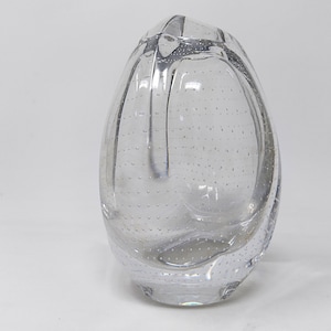 1950s Leerdam Vase Beukenootje – Floris Meydam – Royal Dutch Glassworks – Clear Controlled Bubbles Glass – Mid Century Modernist – 5.51 inch