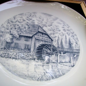 1960s Wallplate Fuerstenberg Porcelain – Mill Heidmühlen – West German Mid Century Home Décor – Schleswig Holstein Series – Black & White